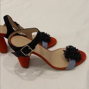 J Crew Colorblock Pom Pom Heels